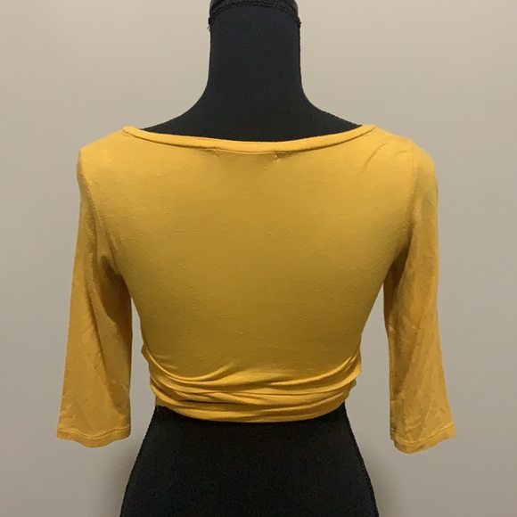 Better Be Tops Mustard Yellow Wraparound Waist Crop Top Short